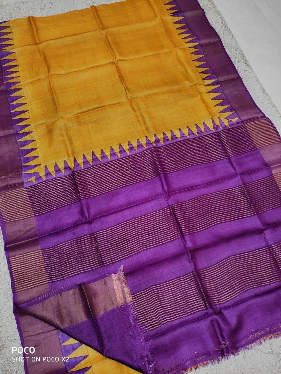 Block Printed Zari Tussar Silk Saree with Blouse Piece