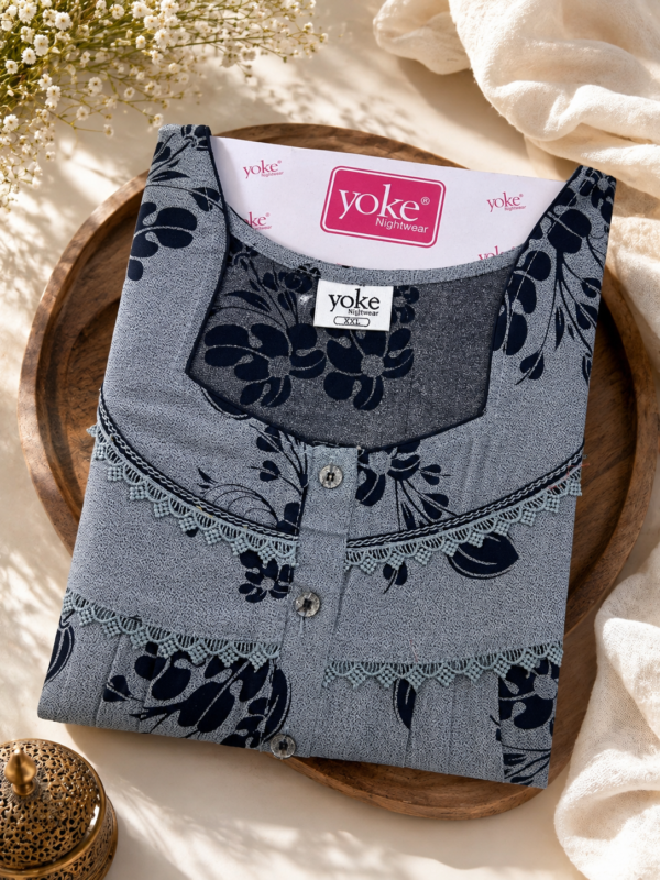 Alpine Fabric Navy Blue & Grey Floral Printed Lace-Detail Nightwear | Regular Fit XXL