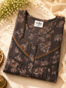 Chocolate Brown Floral Printed Alpine Fabric Pleated Nightwear | Front & Back Pleats | XL