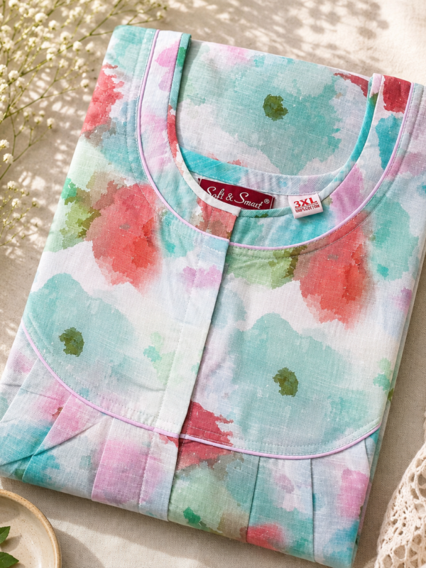 Women’s Cotton Nighty – Apple Fit Regular Model with Front & Back Pleats | 3XL