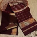 Deep Maroon Maheshwari Handloom Silk Cotton Saree with Golden Zari Border