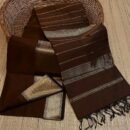 Chocolate Brown Maheshwari Handloom Silk Cotton Saree with Golden Zari Border