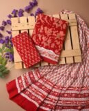 Red & White Floral Pure Modal Silk Suit Set | Traditional Printed Border