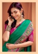 Emerald Green Patola Silk Saree with Pink Multicolor Designer Border