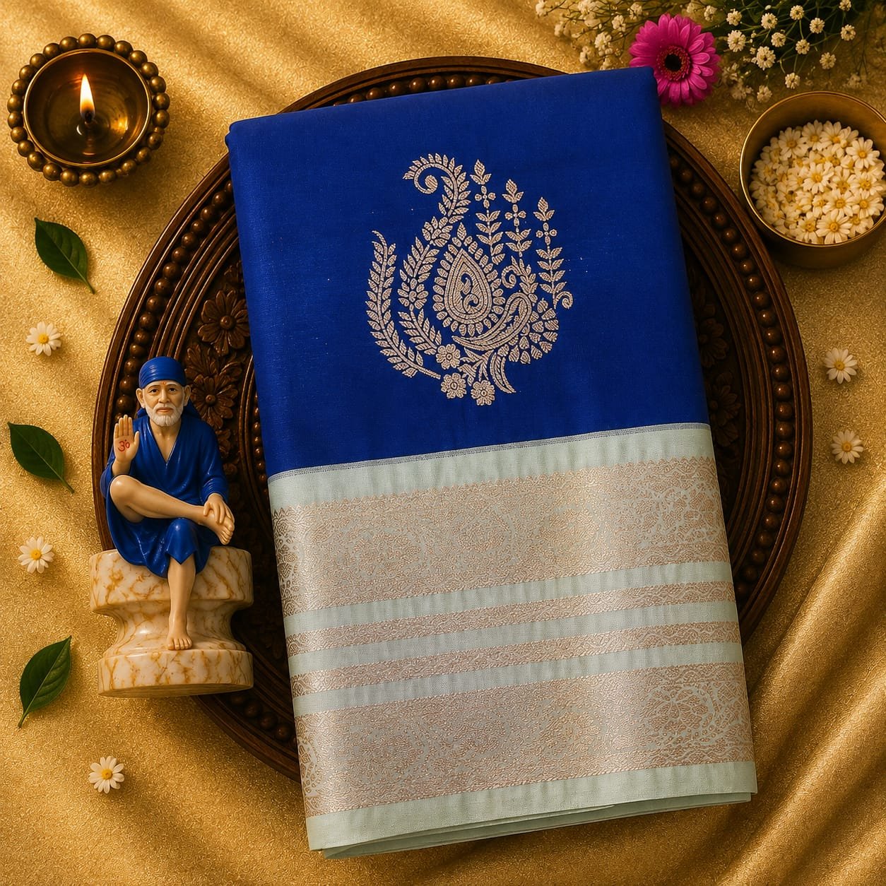 Luxury Korvai Soft Silk Saree with Rich Pallu & Contrast Puttas Border | Contrast Blouse