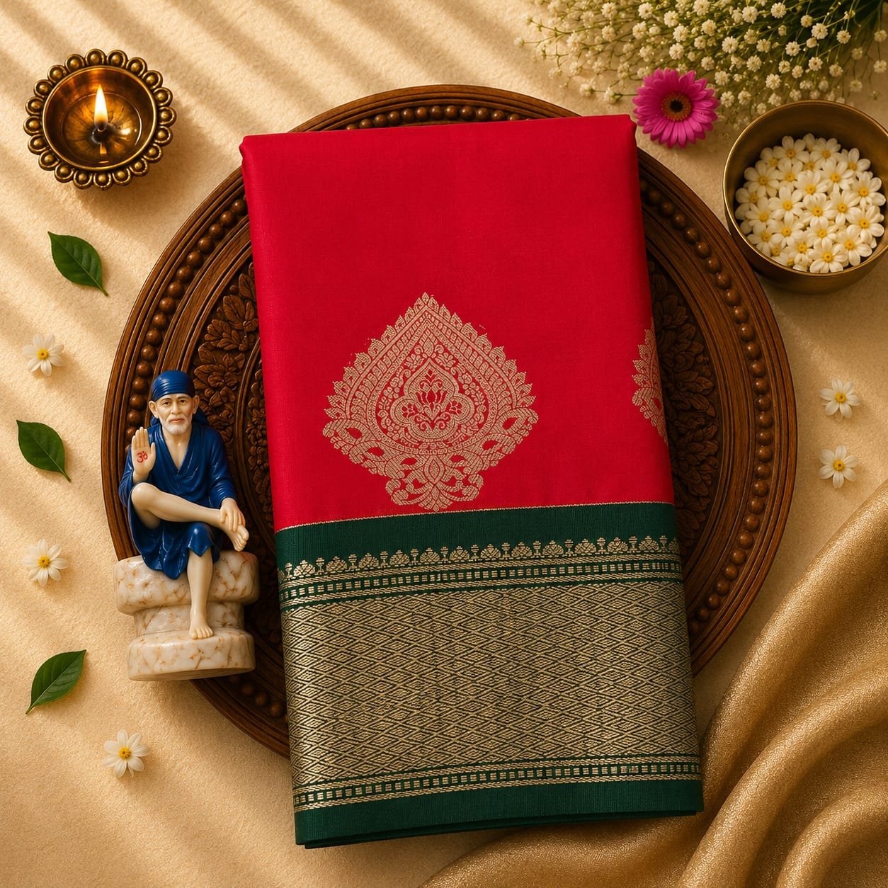 Luxury Korvai Soft Silk Saree with Rich Pallu & Contrast Puttas Border | Contrast Blouse - Image 2