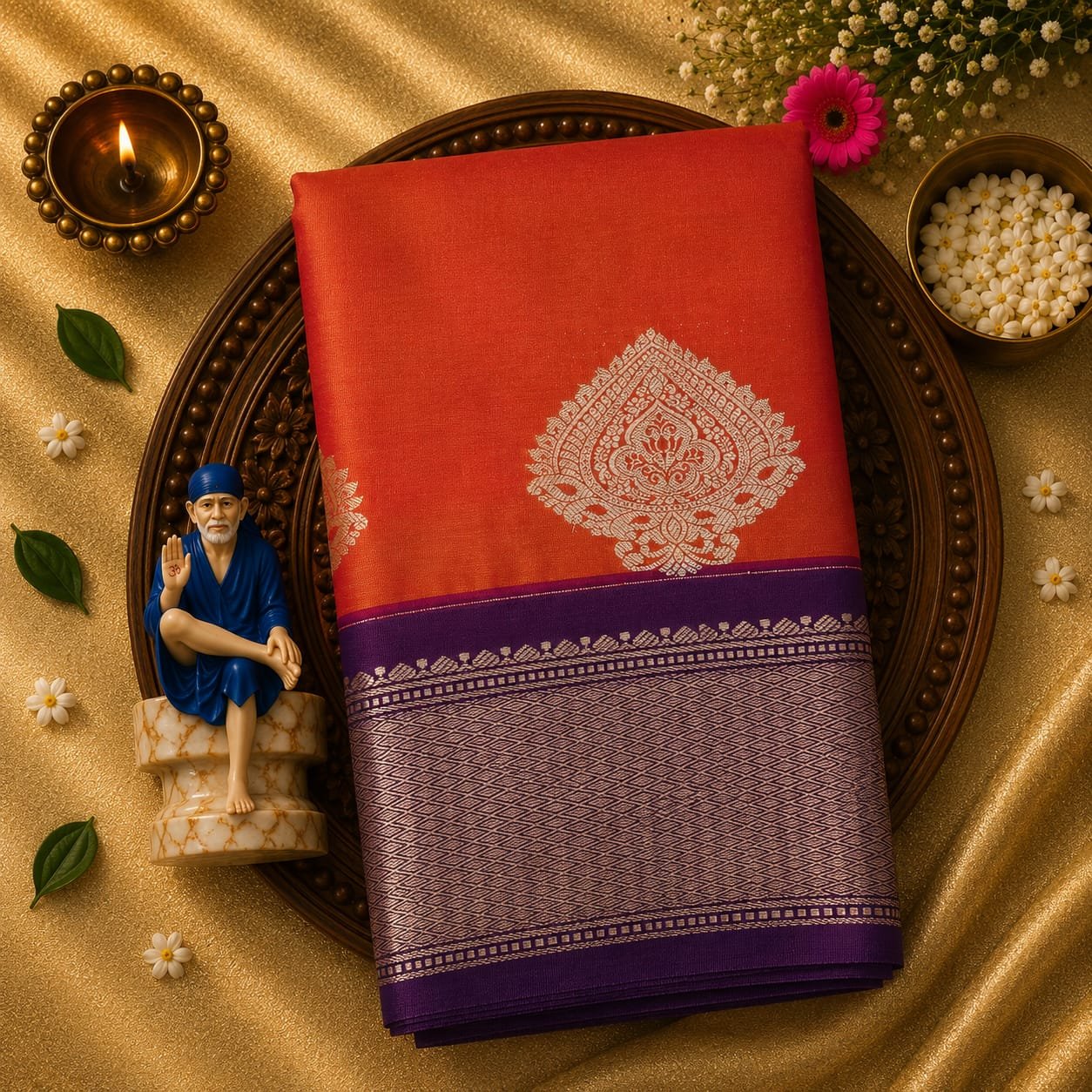 Luxury Korvai Soft Silk Saree with Rich Pallu & Contrast Puttas Border | Contrast Blouse - Image 5