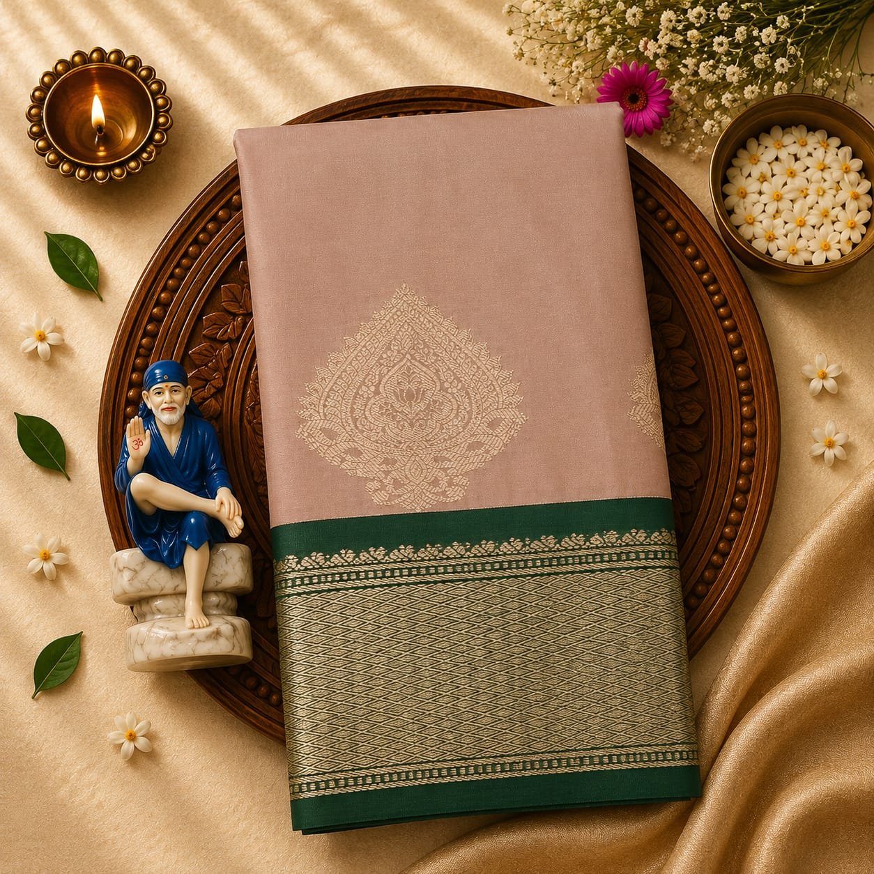Luxury Korvai Soft Silk Saree with Rich Pallu & Contrast Puttas Border | Contrast Blouse - Image 6