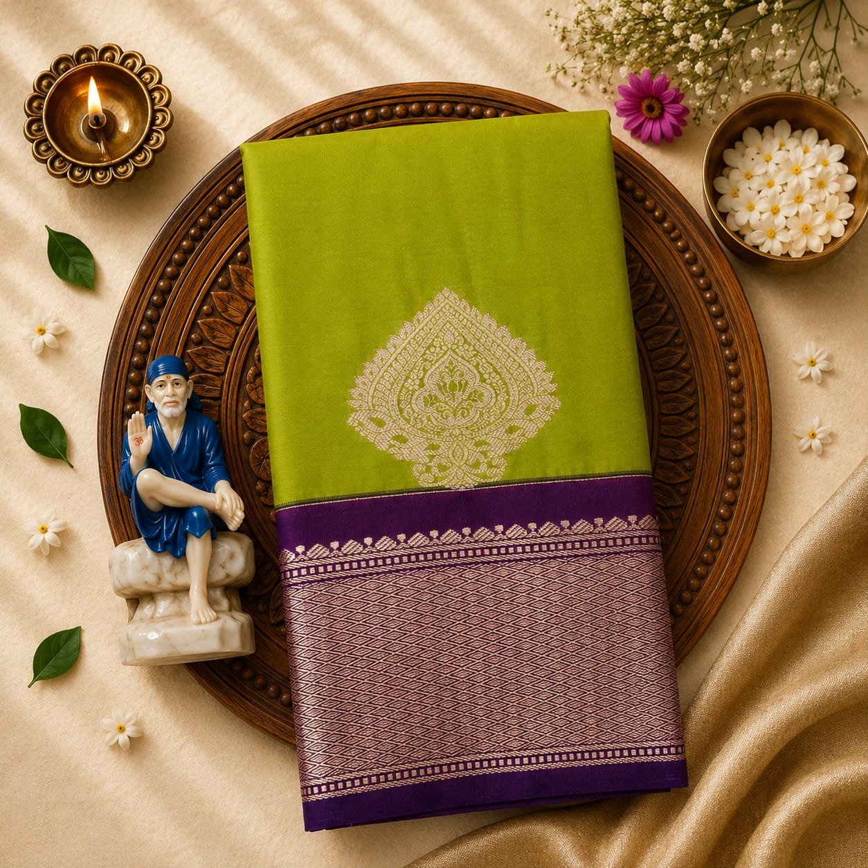 Luxury Korvai Soft Silk Saree with Rich Pallu & Contrast Puttas Border | Contrast Blouse - Image 7