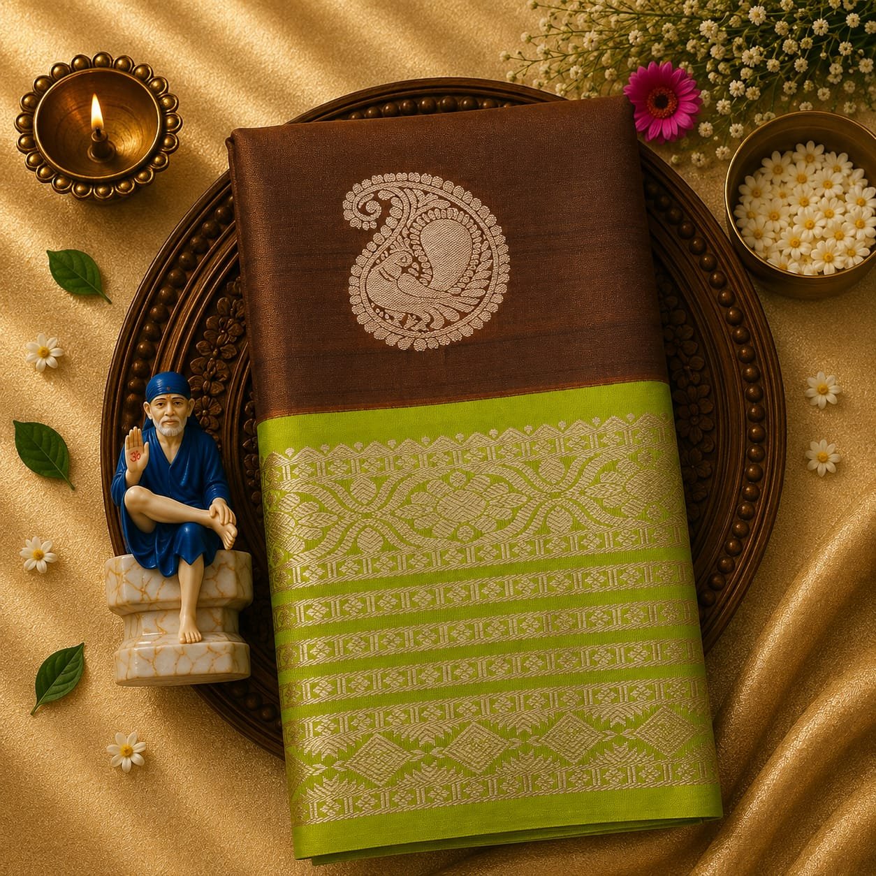 Luxury Korvai Soft Silk Saree with Rich Pallu & Contrast Puttas Border | Contrast Blouse - Image 3