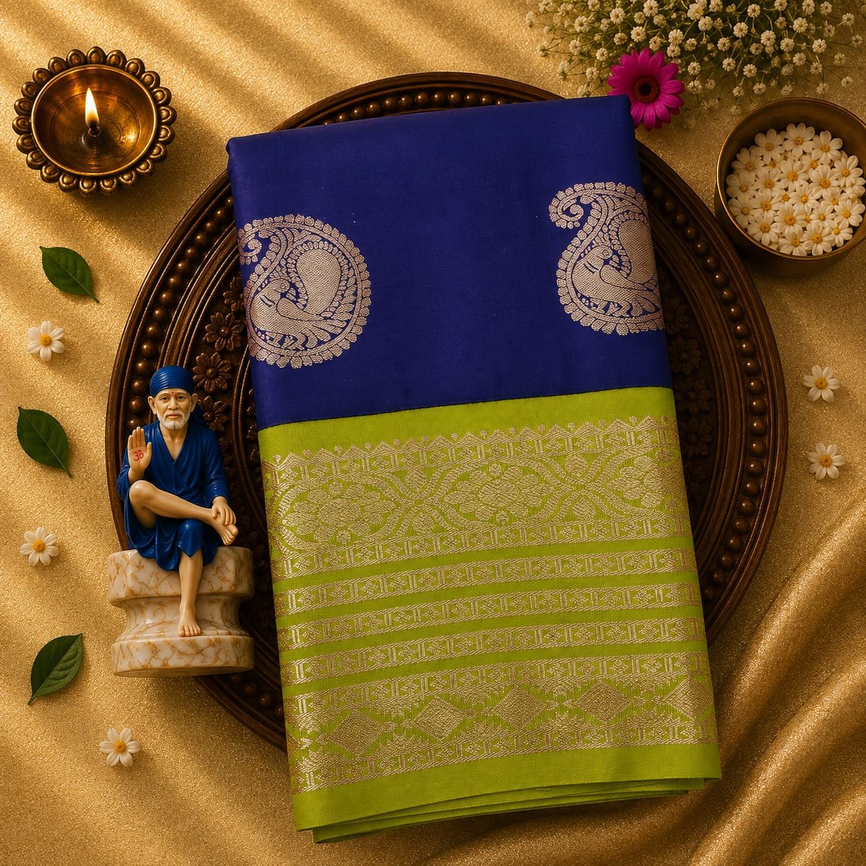 Luxury Korvai Soft Silk Saree with Rich Pallu & Contrast Puttas Border | Contrast Blouse - Image 11