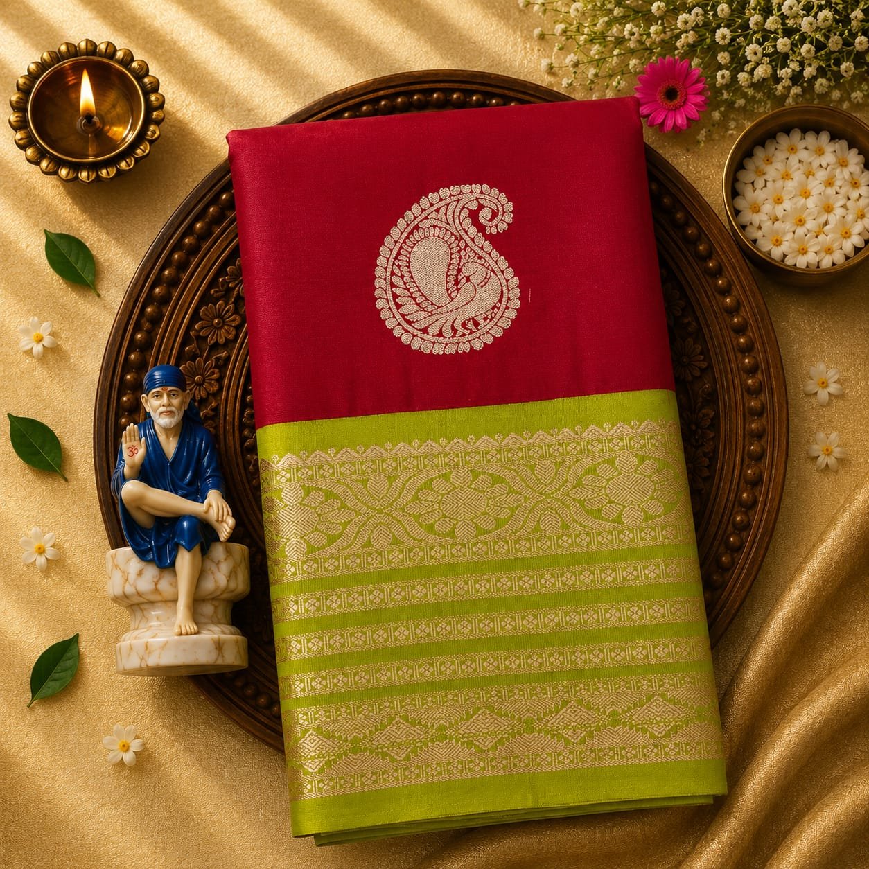 Luxury Korvai Soft Silk Saree with Rich Pallu & Contrast Puttas Border | Contrast Blouse - Image 10