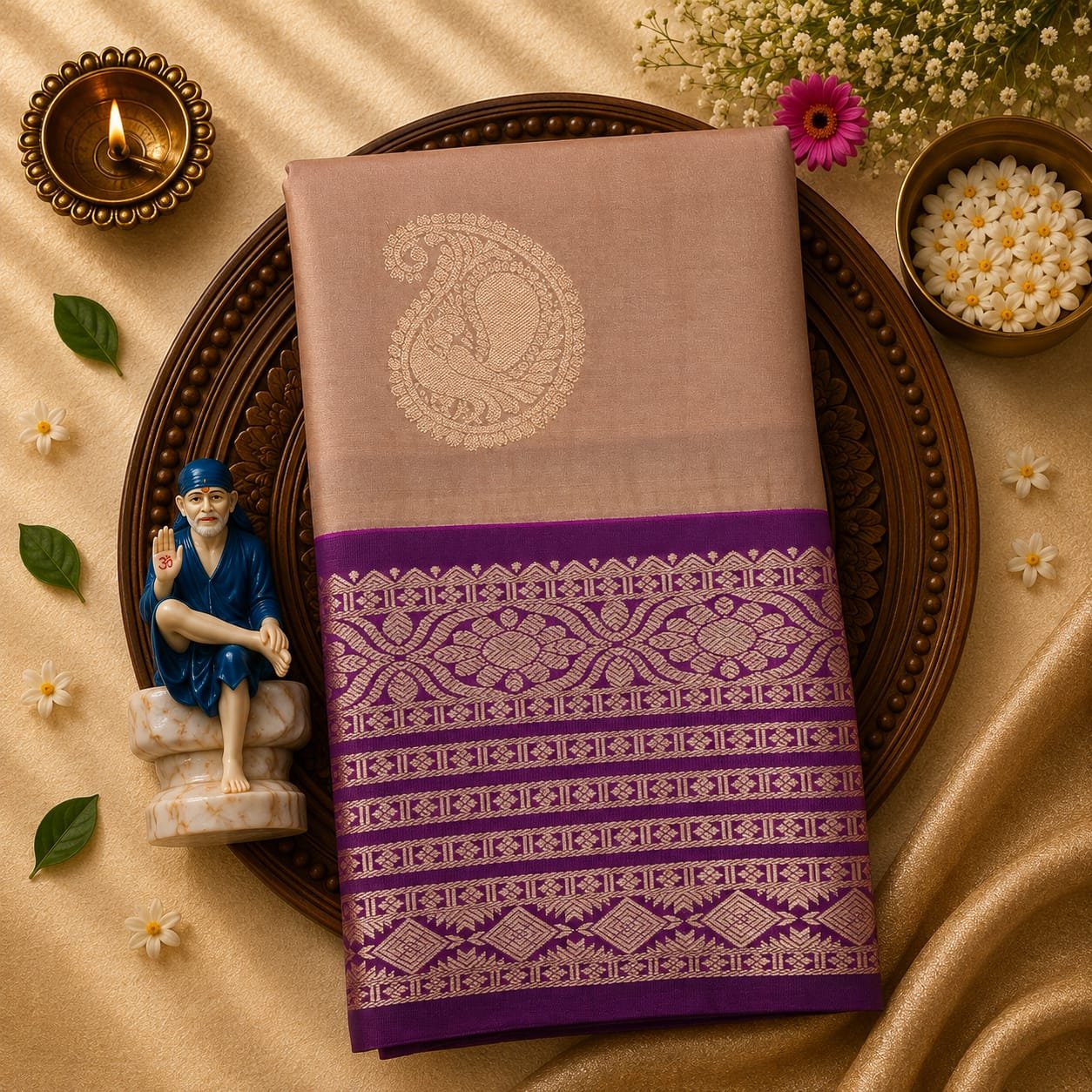 Luxury Korvai Soft Silk Saree with Rich Pallu & Contrast Puttas Border | Contrast Blouse - Image 8