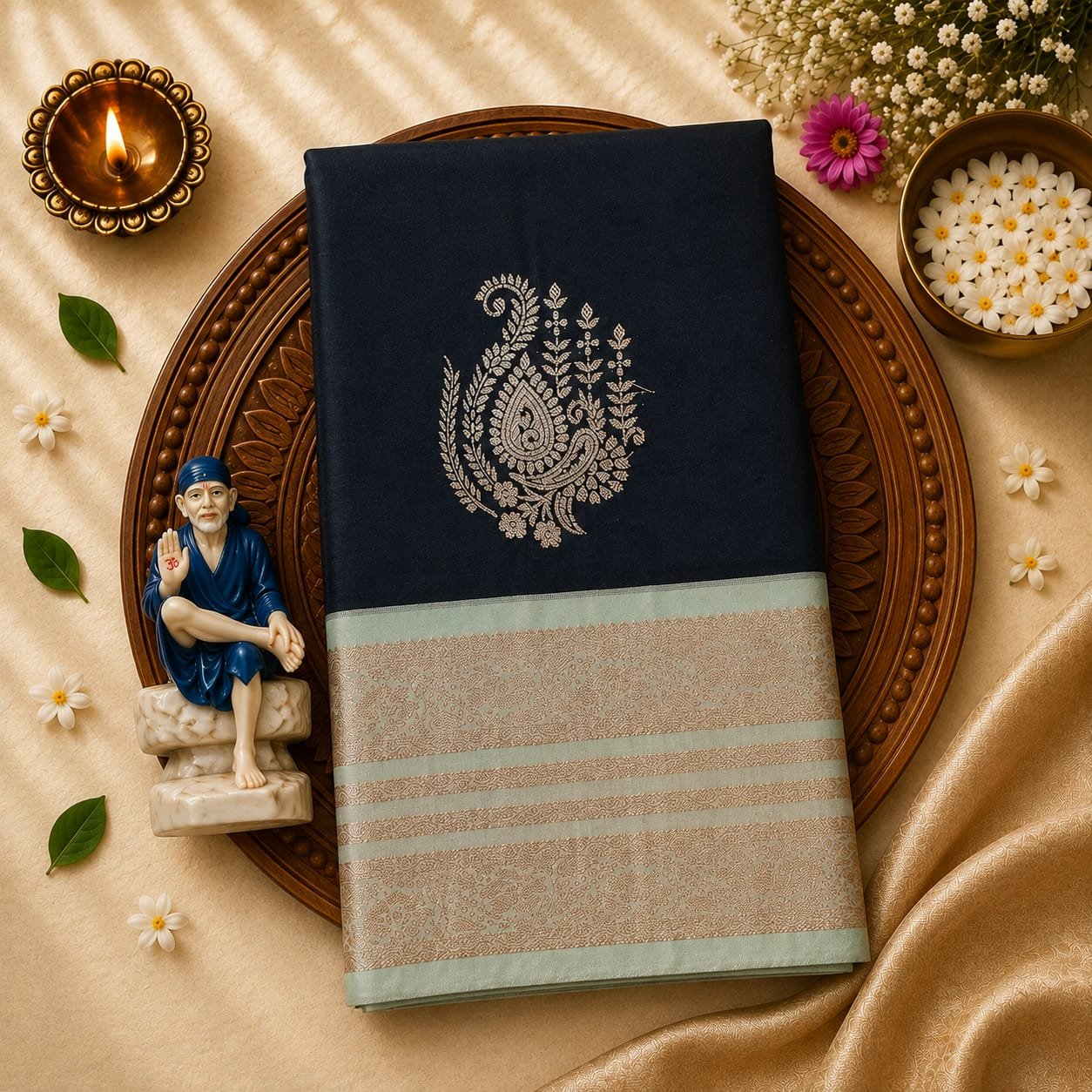 Luxury Korvai Soft Silk Saree with Rich Pallu & Contrast Puttas Border | Contrast Blouse - Image 13