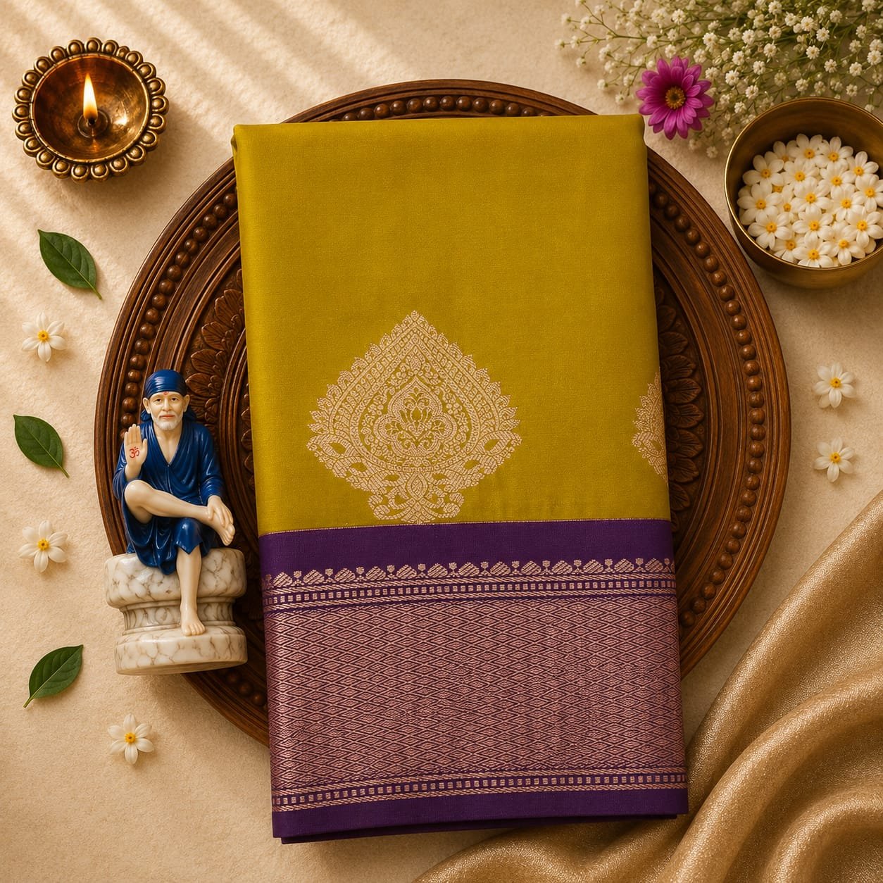 Luxury Korvai Soft Silk Saree with Rich Pallu & Contrast Puttas Border | Contrast Blouse - Image 14