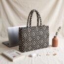 Premium Jacquard Box Tote Bag with Laptop Compartment | 16-Inch Laptop Tote Bag