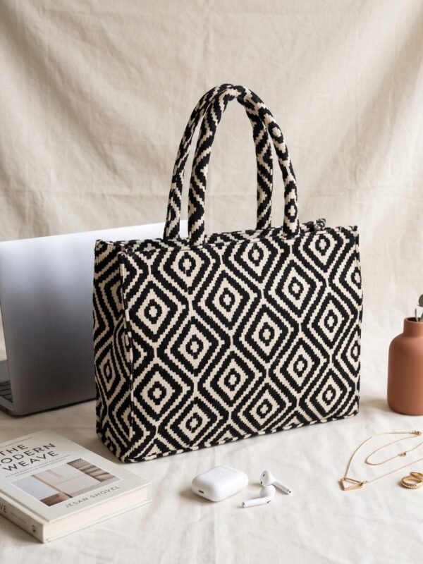 Premium Jacquard Box Tote Bag with Laptop Compartment | 16-Inch Laptop Tote Bag