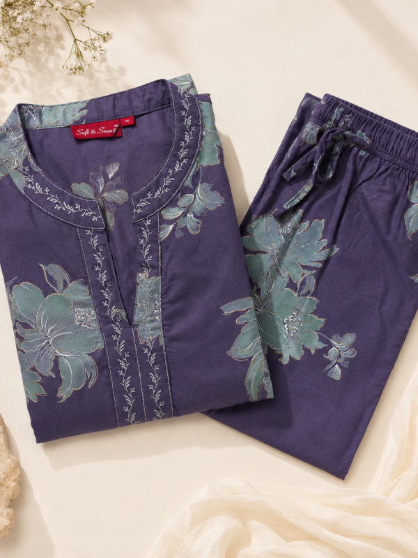 Elegant Long Coordset – Embroidered Rayon Floral Printed Long Kurta with Matching Pants