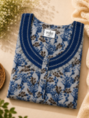 Blue& Grey Floral Spun Fabric A-Line Nightwear | Lace Detail | XXL