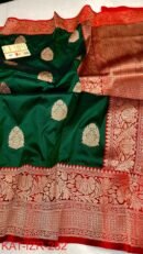 Pure Handloom Katan Silk Saree with Antique Zari | Silk Mark Certified | Green & Red Traditional Saree
